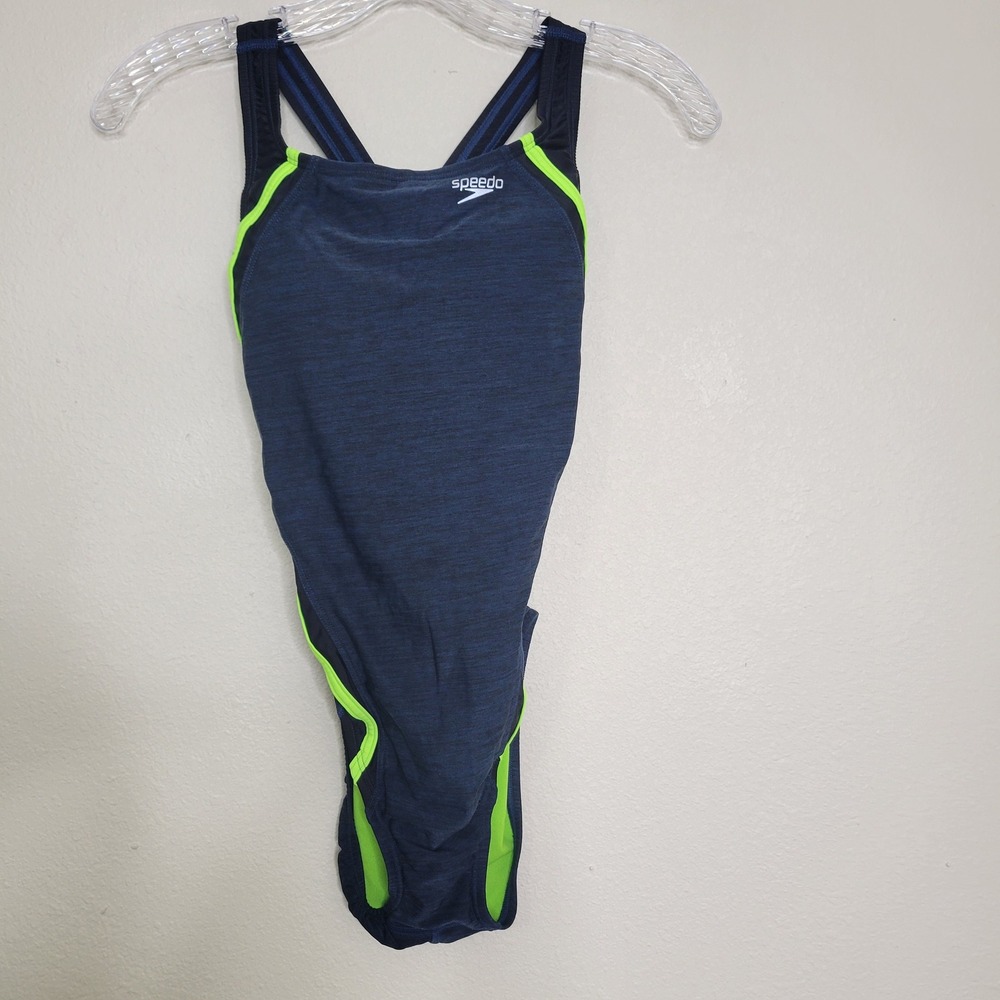 Speedo Navy and Neon Green One Piece Swimsuit